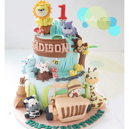 動物園立體糖皮蛋糕