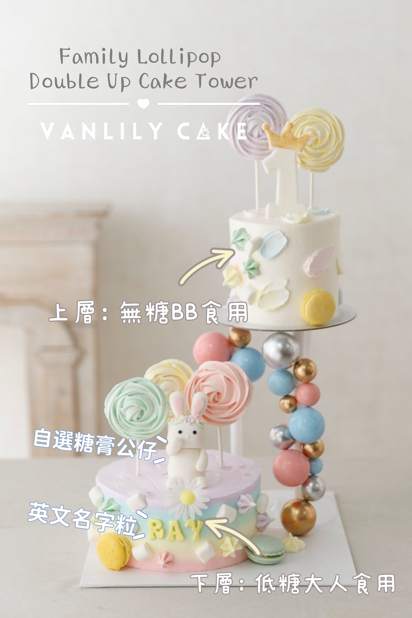 Family Lollipop Cake Double-up cake tower 波板糖忌廉蛋糕