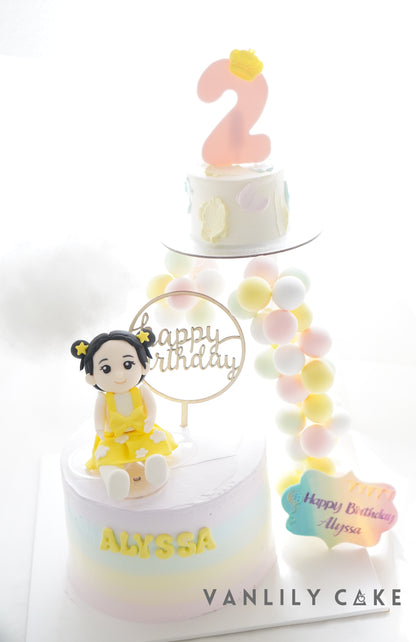 Family Double Up Cake Tower - Rainbow Cream Rice Cake