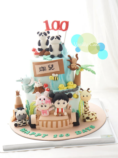 動物園立體糖皮蛋糕