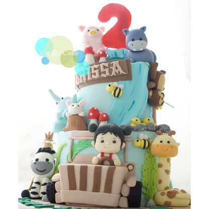 動物園立體糖皮蛋糕