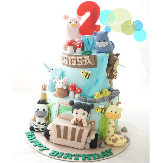 動物園立體糖皮蛋糕