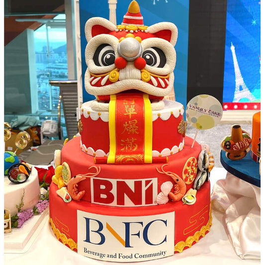 Grand Opening Lion Dance Fondant Cake