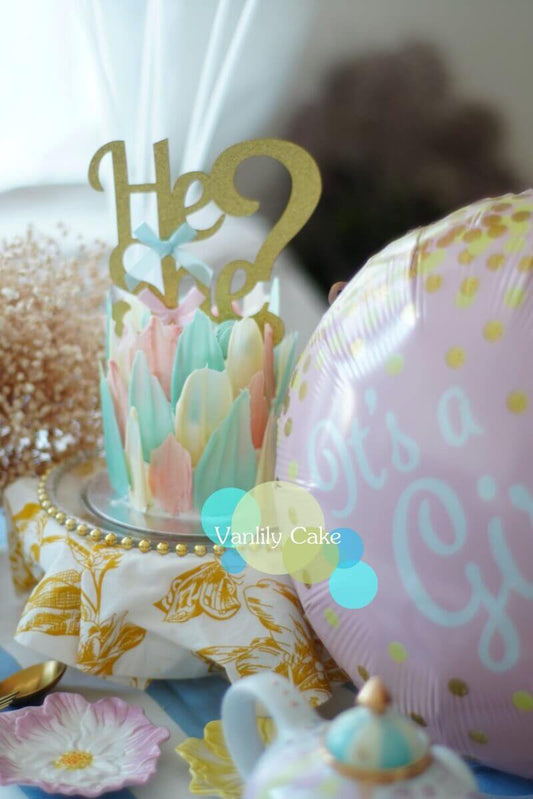 He or She Gender Reveal Cake 性別揭曉忌廉米蛋糕